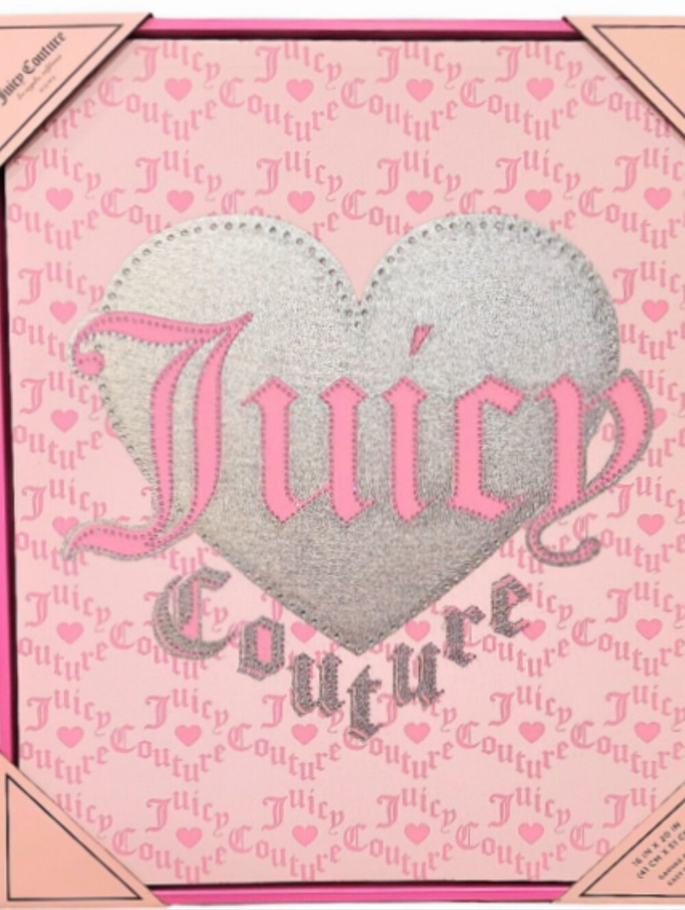Juicy Couture Home Silver Foil Connecting Heart Logo Framed Wall Decor
